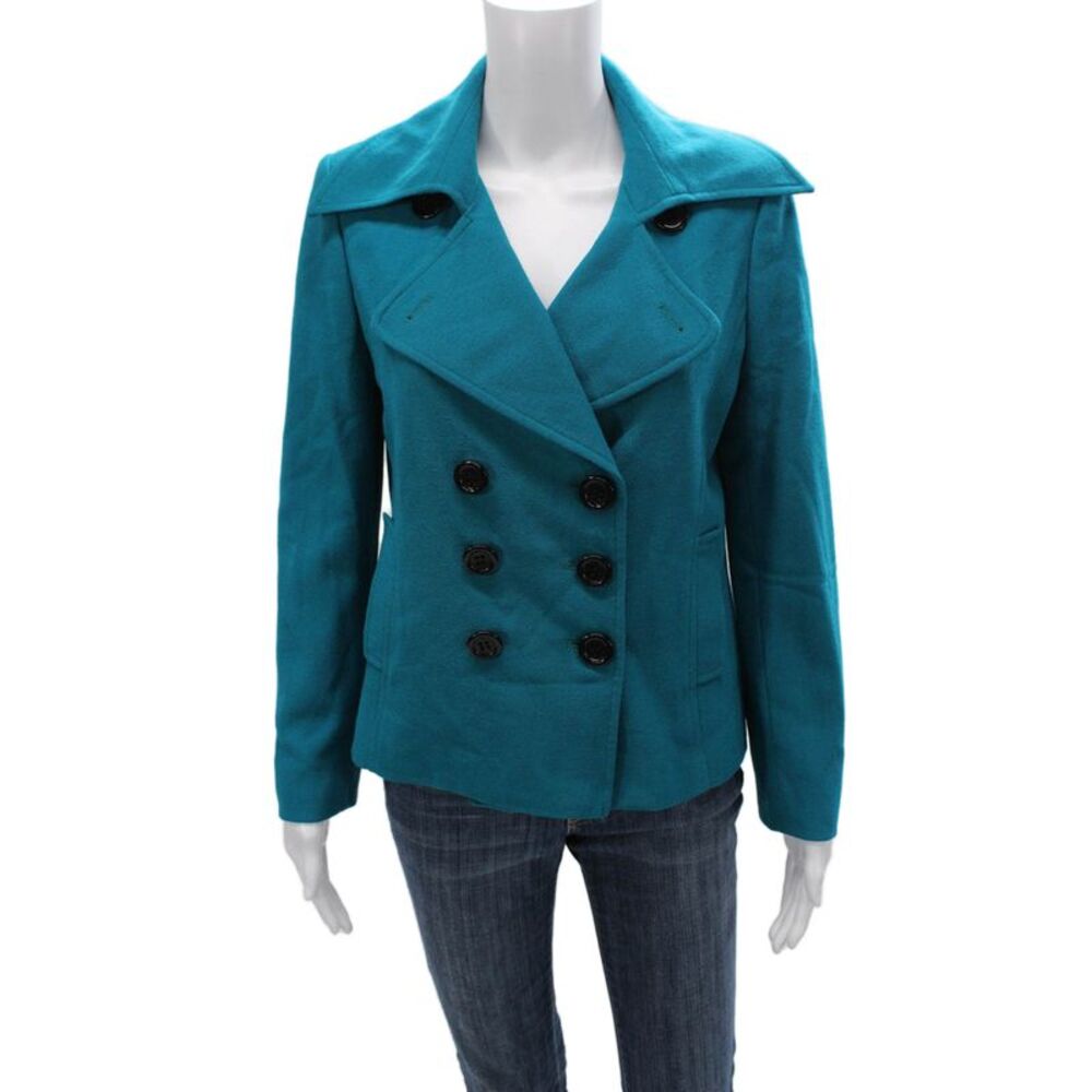 Christian Ruperto Women Pea Coat Blue Wool Button Long Sleeve Size 8